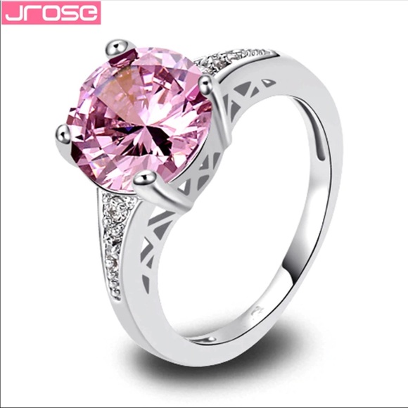 Jewelry - NEW Round Cut Pink CZ Silver Ring Size 6 9 10 11